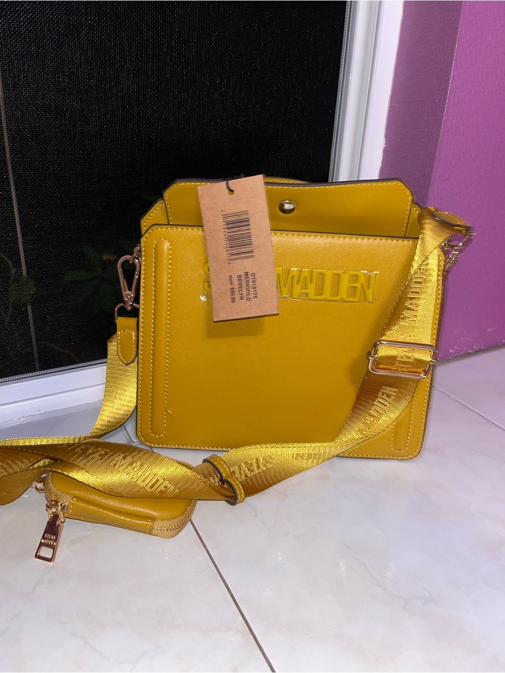 Steve Madden Mustard Yellow Crossbody Bag with Branded Strap